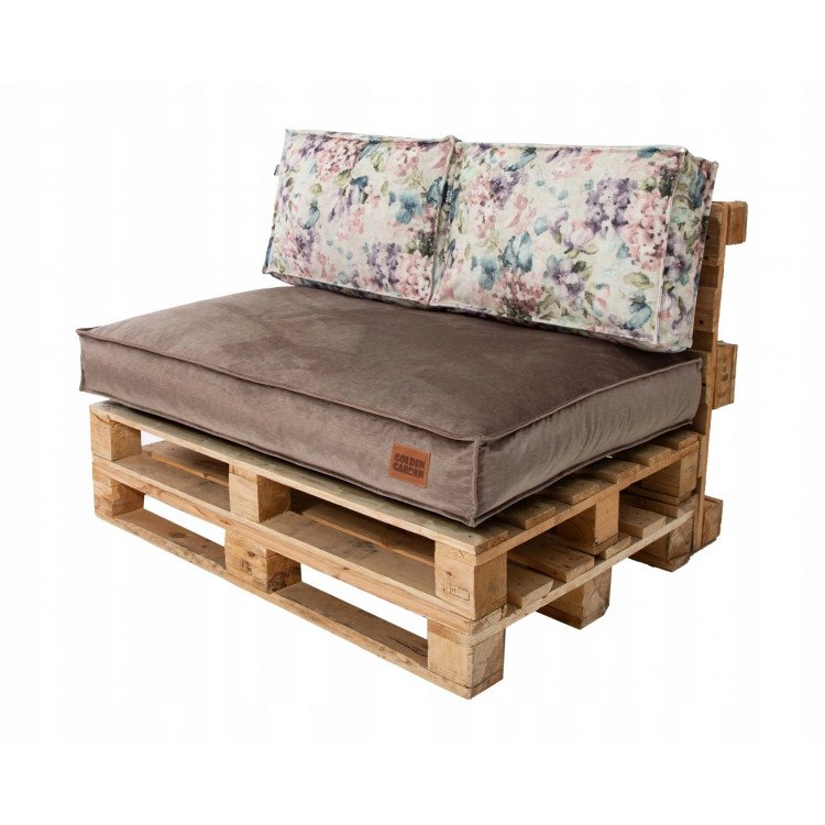Paletové sedenie Golden Garden GG77 - podsedák a vankúš 120cm x 80cm x 15cm penový granulát slabo hnedá vzor ružové kvety